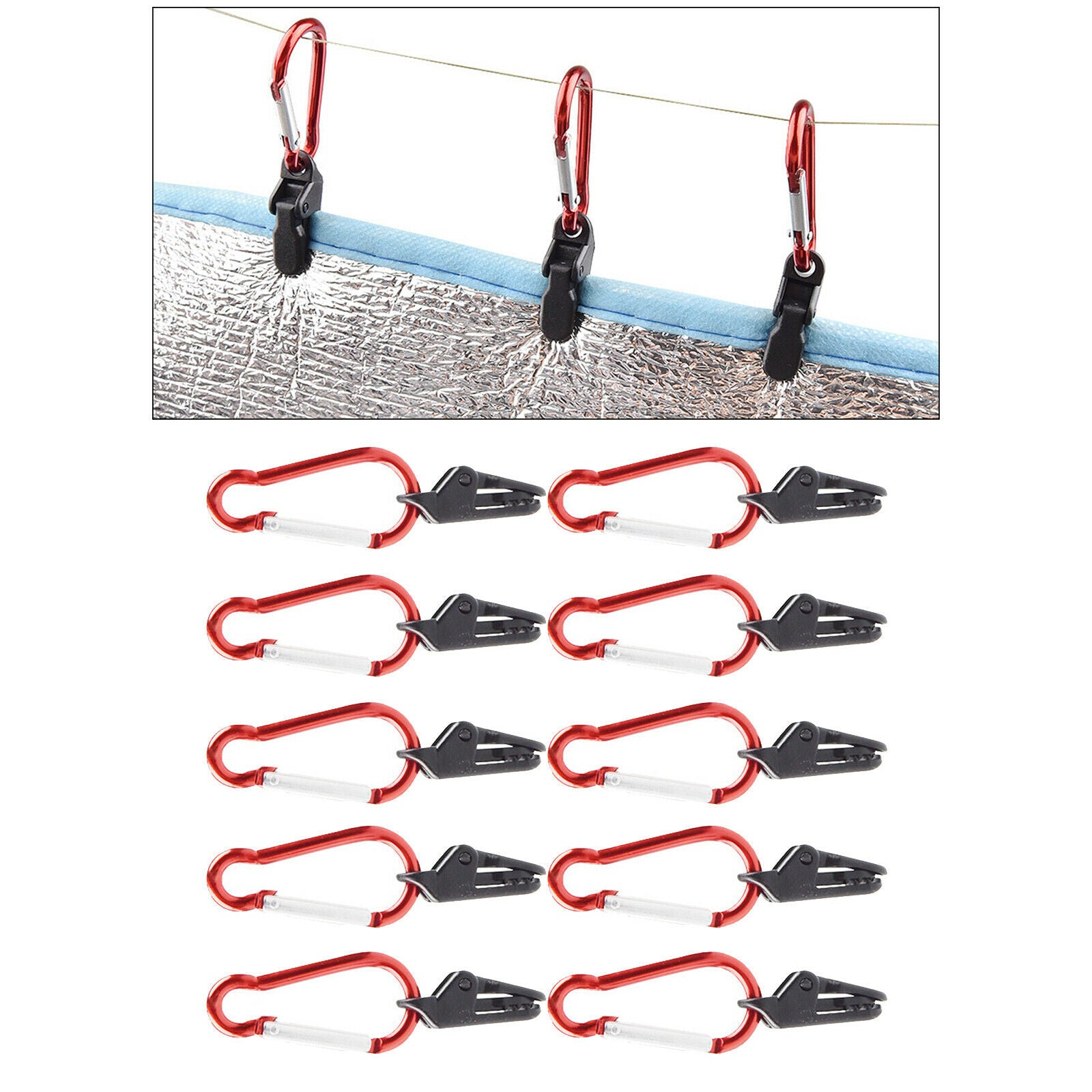 10x Tent Tarp Clips Tarpaulin Clamps Camping Hiking Canopy Carabiner Awnings