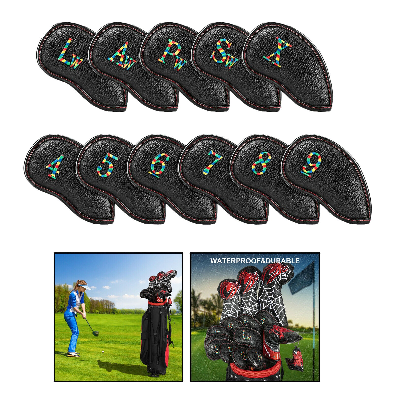 Embroidered 11 PCS Set Golf Club Caps Iron Head Protect Covers Golfer Gifts