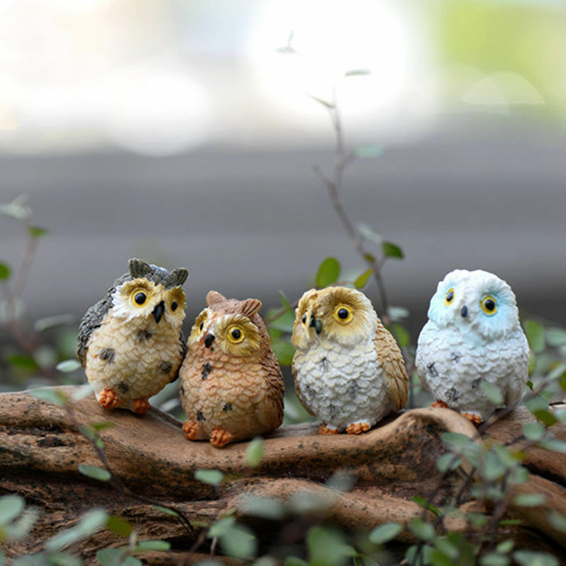 4XGarden Ornament Miniatur Eule Harz Figur Handwerk Töpfe Garten Decor OZBD