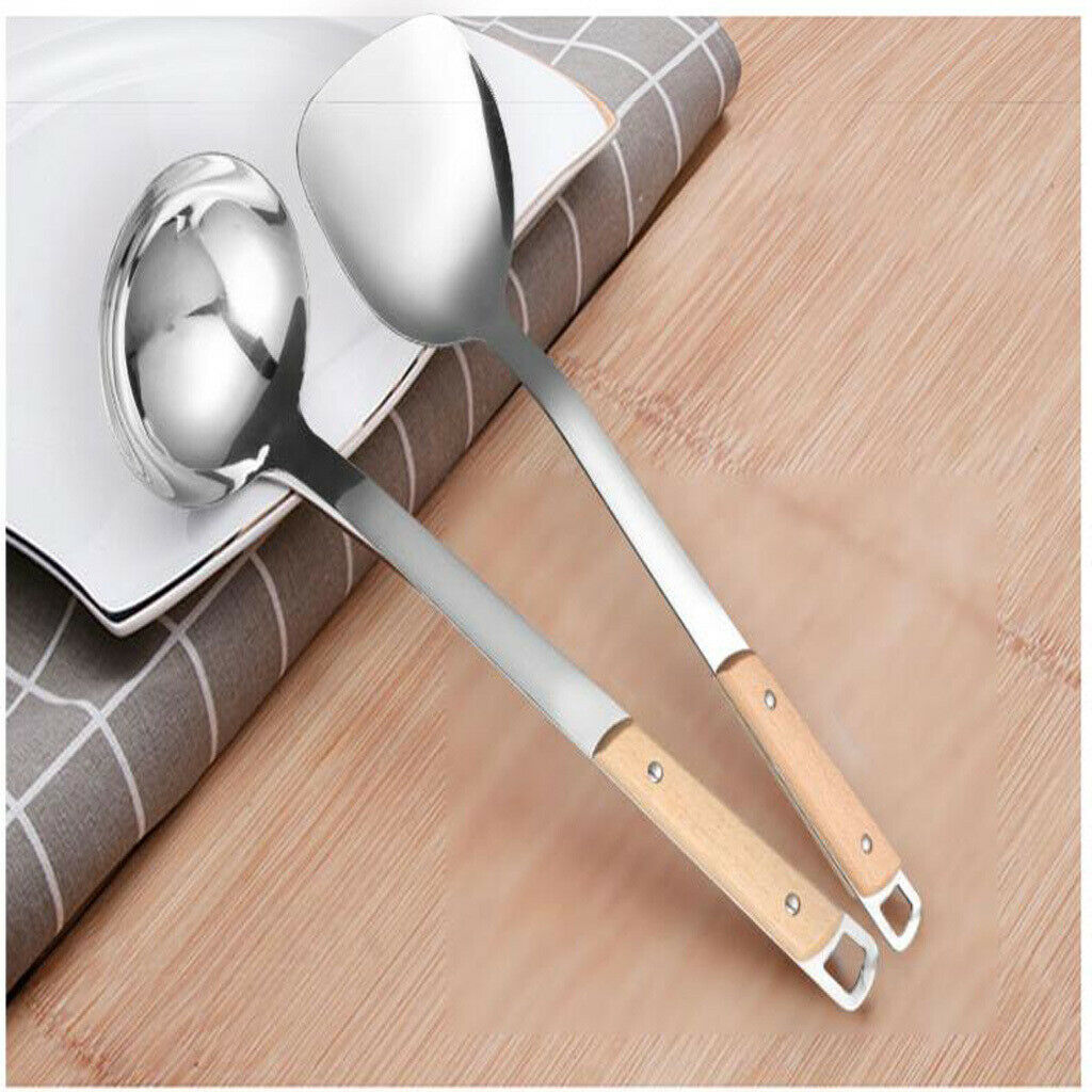 2pack Chinese Stainless Steel Soup Spoon Ladle Wok Spatula Cookware Tools