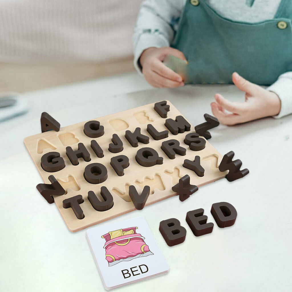Wood Alphabet Letter Puzzle Board Early Learning Motor Skill Party Toys Gift