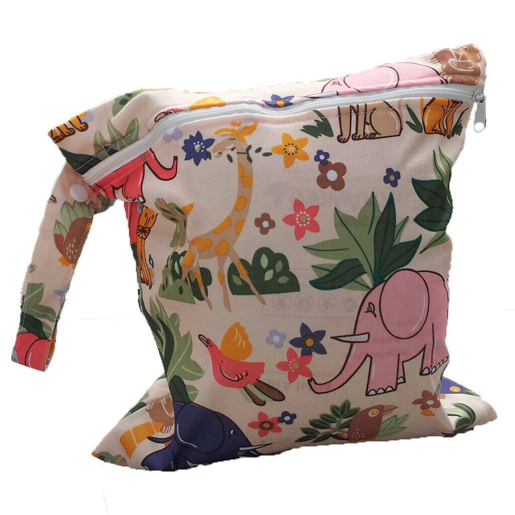 2pcs Baby Infant Waterproof Zipper Cloth Diaper Bag Lion Animal Pattern Beige