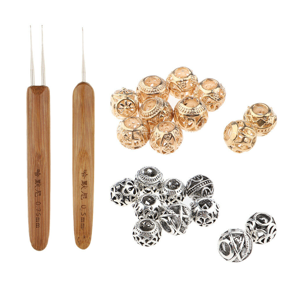 2pcs 0.5mm/0.75mm Latch Hook Crochet Needle with Alloy Spacer Beads Hollowed-out