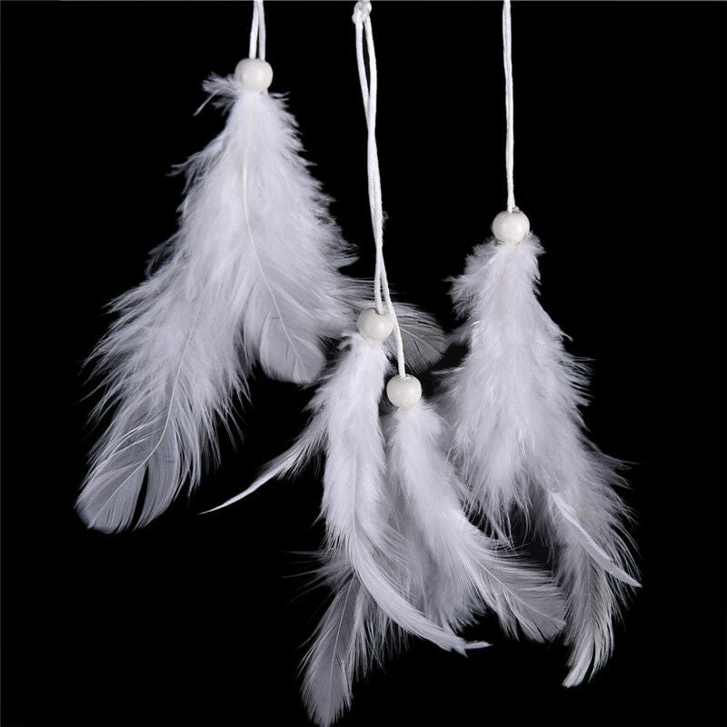 Dream Catcher With White Feather Beads Wall Hanging Decor Craft Car Ornam.l8