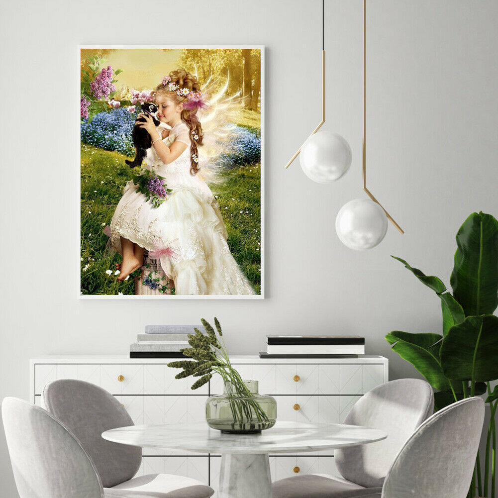 Diamond Painting Cross Ctitch Angel Girl Cat Full Square Drill Embroidery @