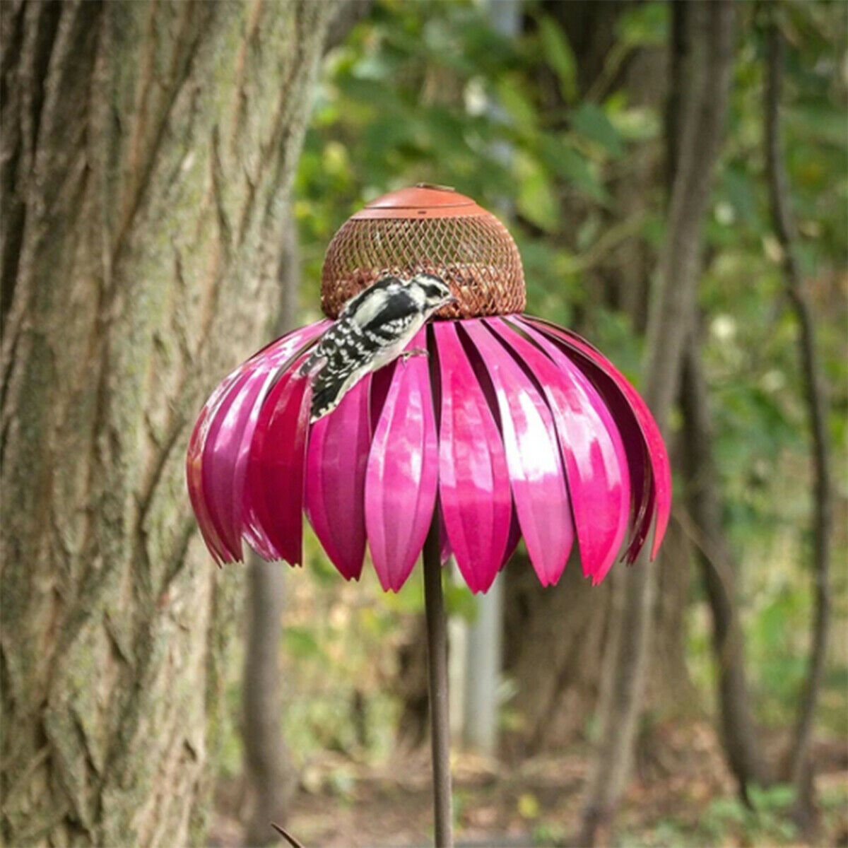 Creative Sensation Pink Coneflower Bird Feeder Outdoor Garden Yard Decoration