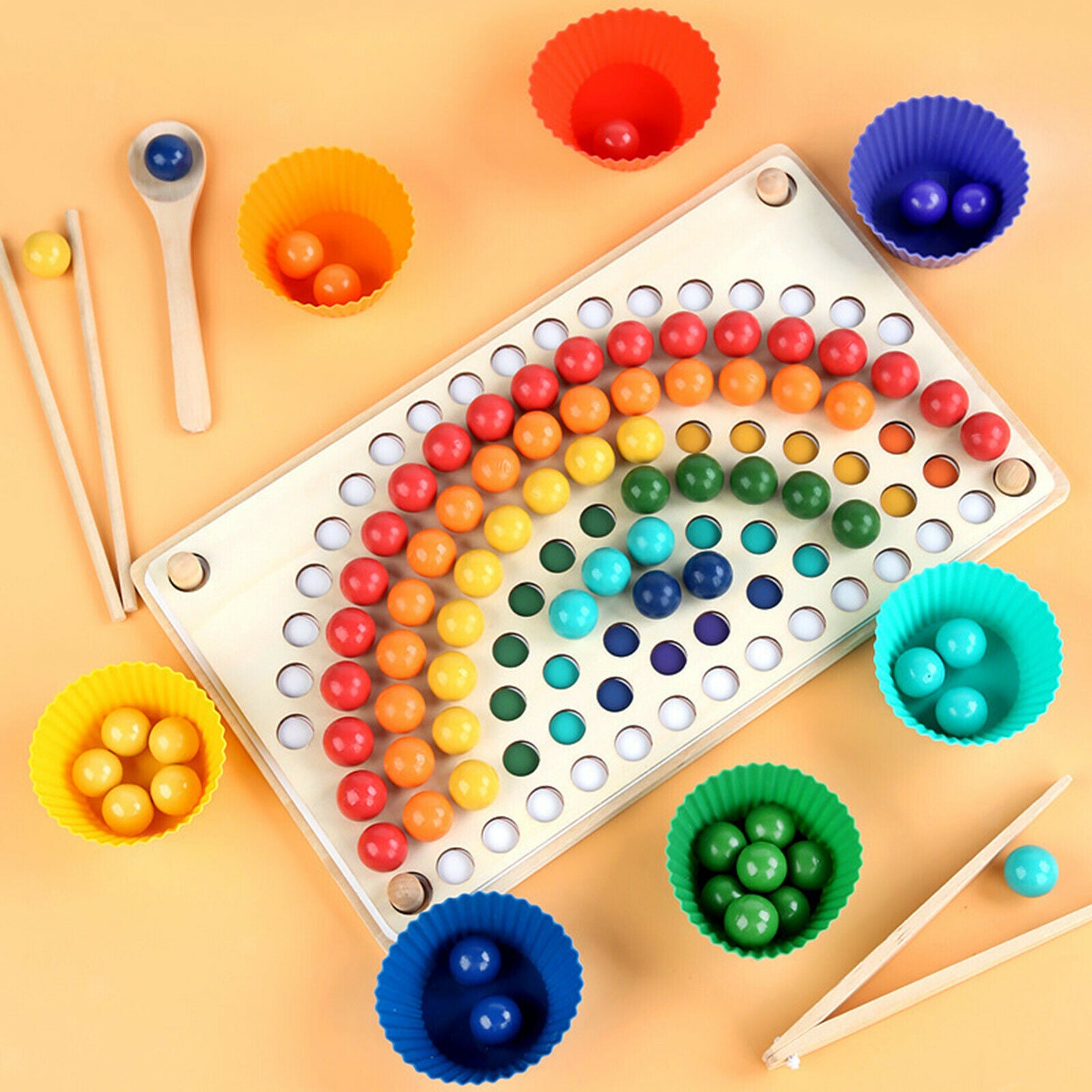 Wooden Beads Game Preschool Educational Color Matching Toys for Toddlers