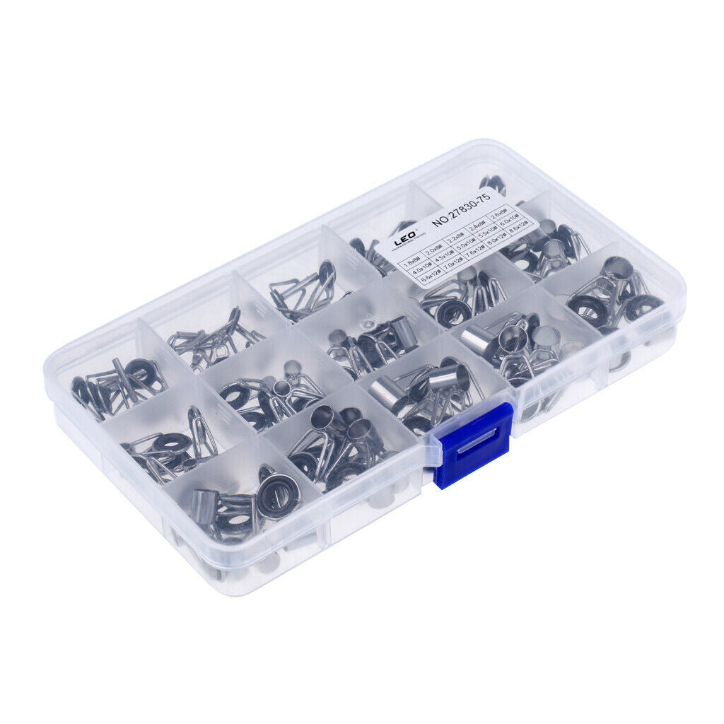 75pcs Fishing Rod Guides Tip Rings Set Rod Repair Kit DIY Eye Rings with Box