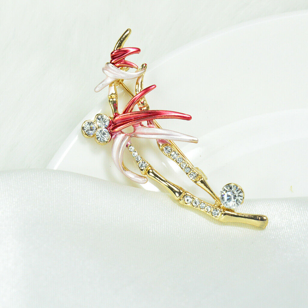 Natural Inspiration Bamboo Brooch Crystal Rhinestone Brooch Pin Red