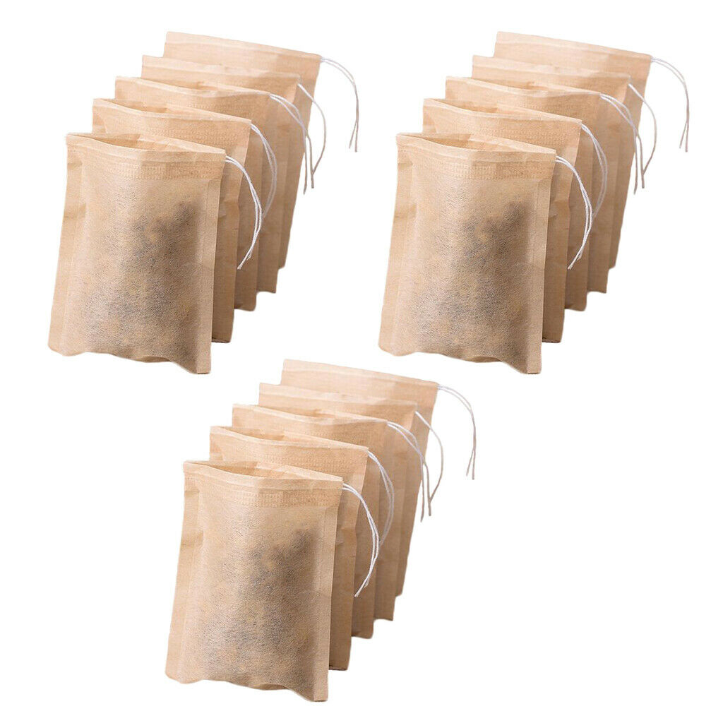 300Pieces Paper Empty Tea Filter Bags w/ Drawstring for Loose Tea 7x5cm