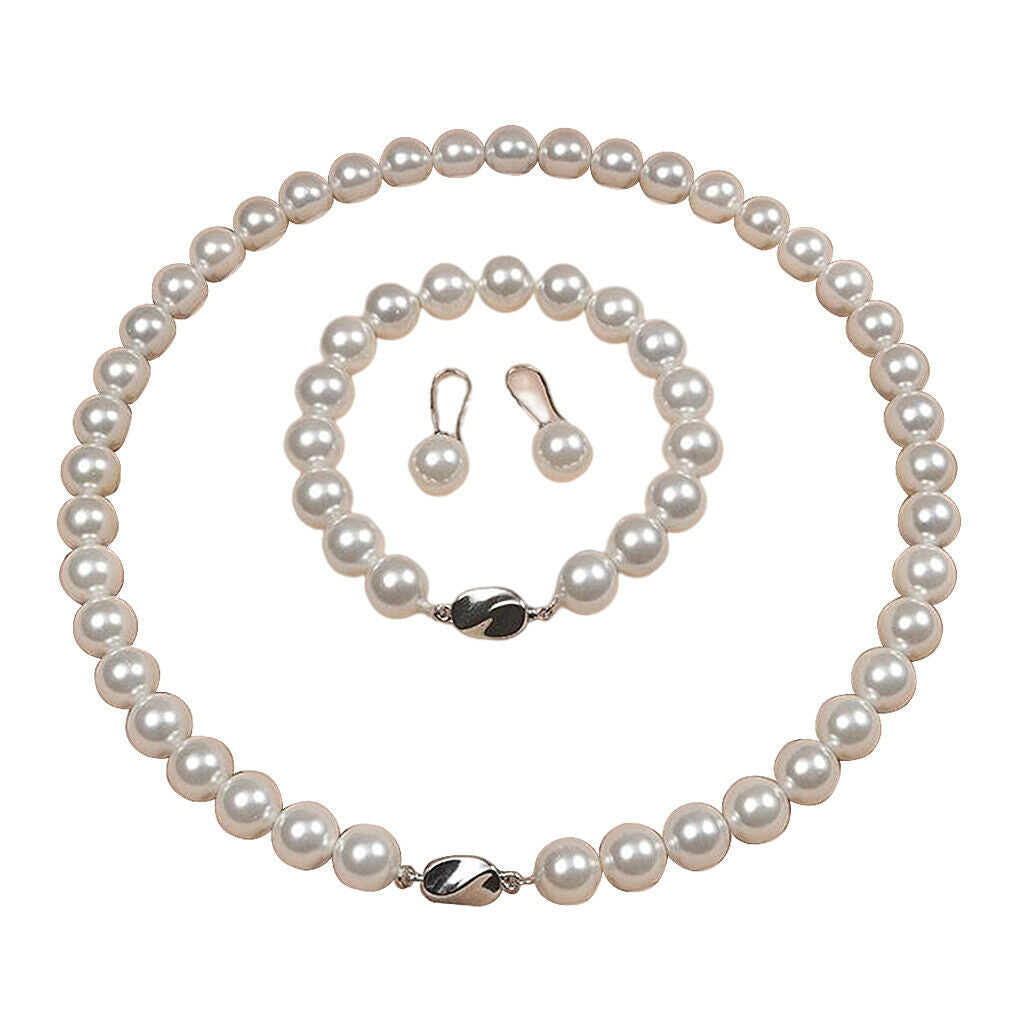 Natural Jewelry set Exquisite Shell Pearls Necklace 1 Pair Earrings for Lady