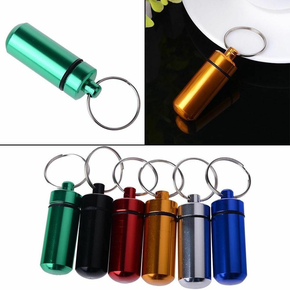 5X Reisen Aluminium Pillendose Kleine Pill Box Schlüsselanhänger Medizin Case