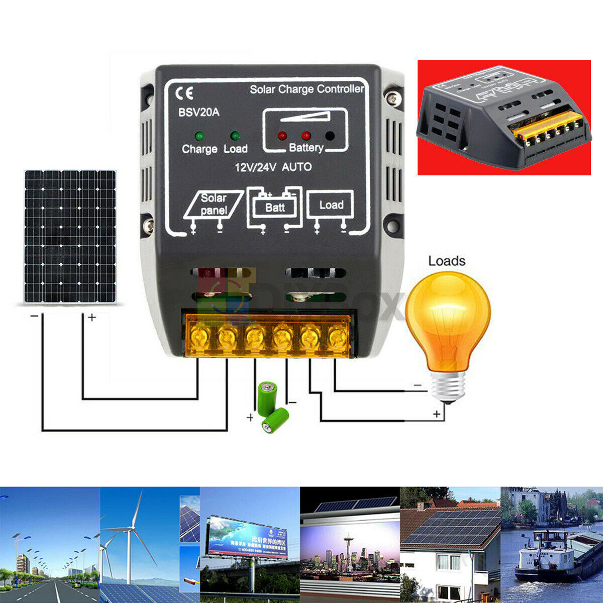 20A Solar Panel Charge Controller Battery Regulator 12V/24V Safe Protection
