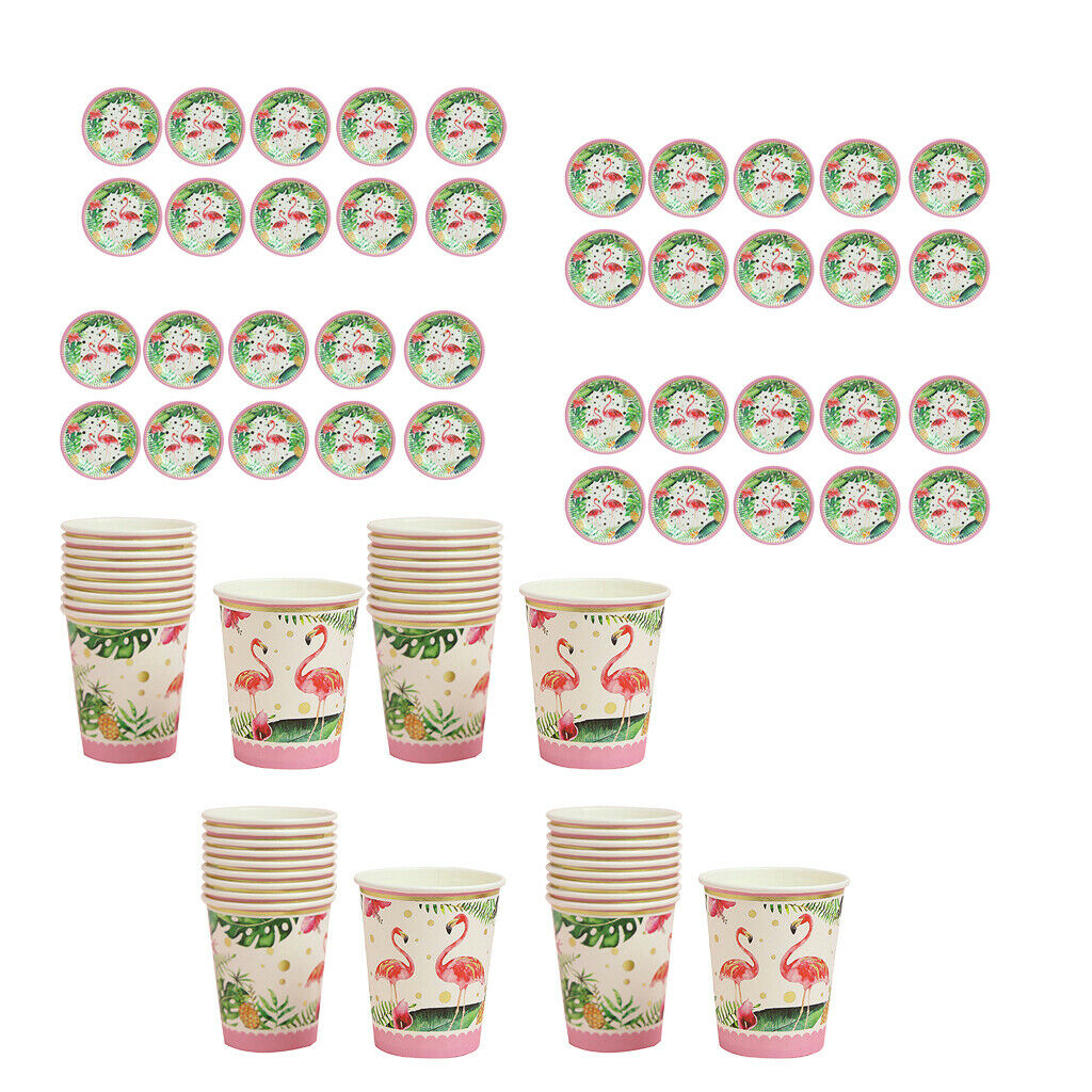 40 Set Hawaiian Flamingo Paper Cups Plates Set Tropical Luau Summer Beach Party