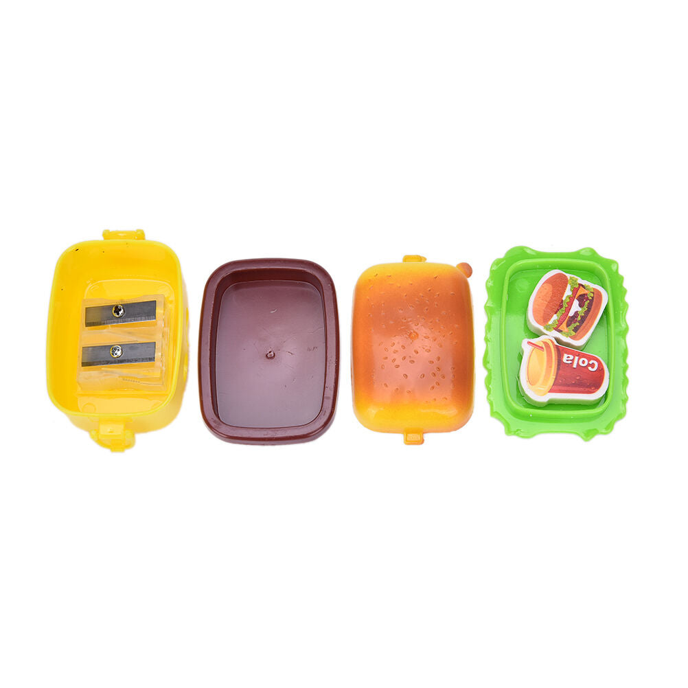 Stationery Hamburger Pencil Sharpener with Two Rubbers Eraser Student Kids.l8