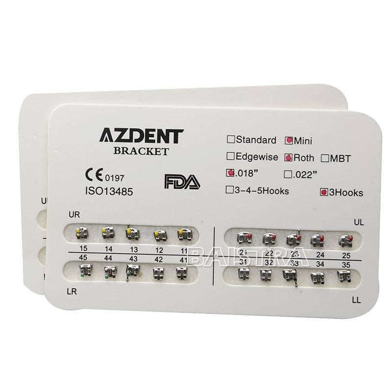 100 x Dental Orthodontic Metal Brackets Braces Mini Roth Slot.018 3Hooks AZDENT