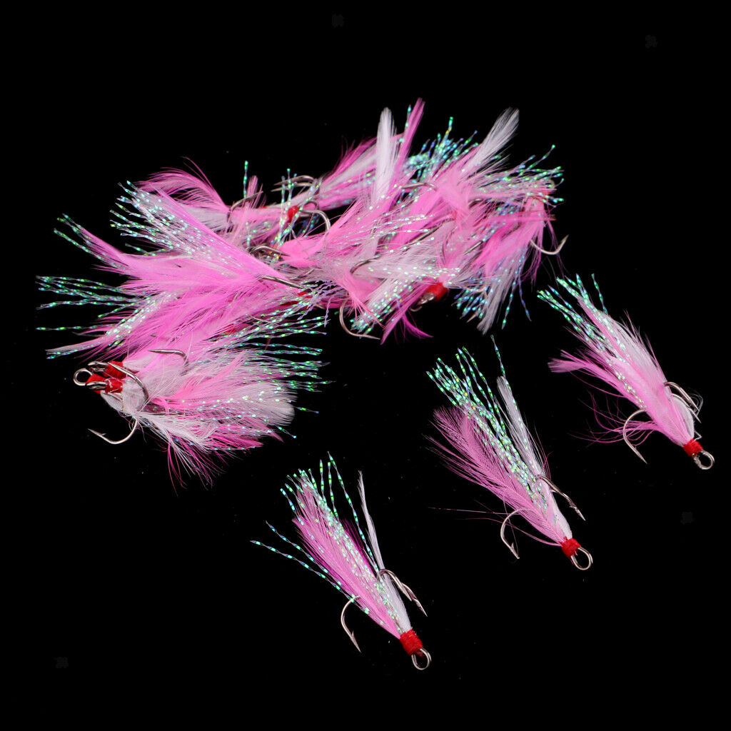 20pcs Feather Fishing Hooks Treble Barbed Squid Fly Tying Lures Baits SZ008