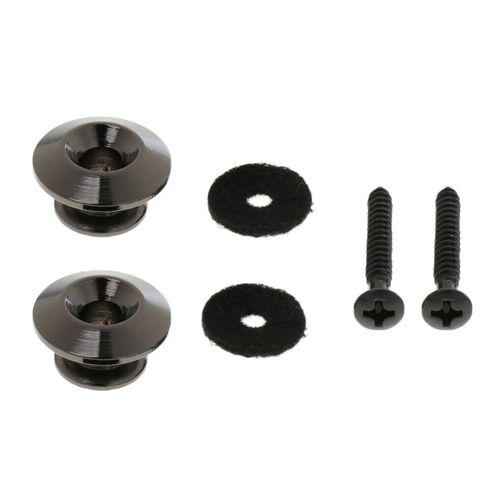 2 Pieces Black Strap Button with Mounting Screw for Electric Guitar Bass Ukulele