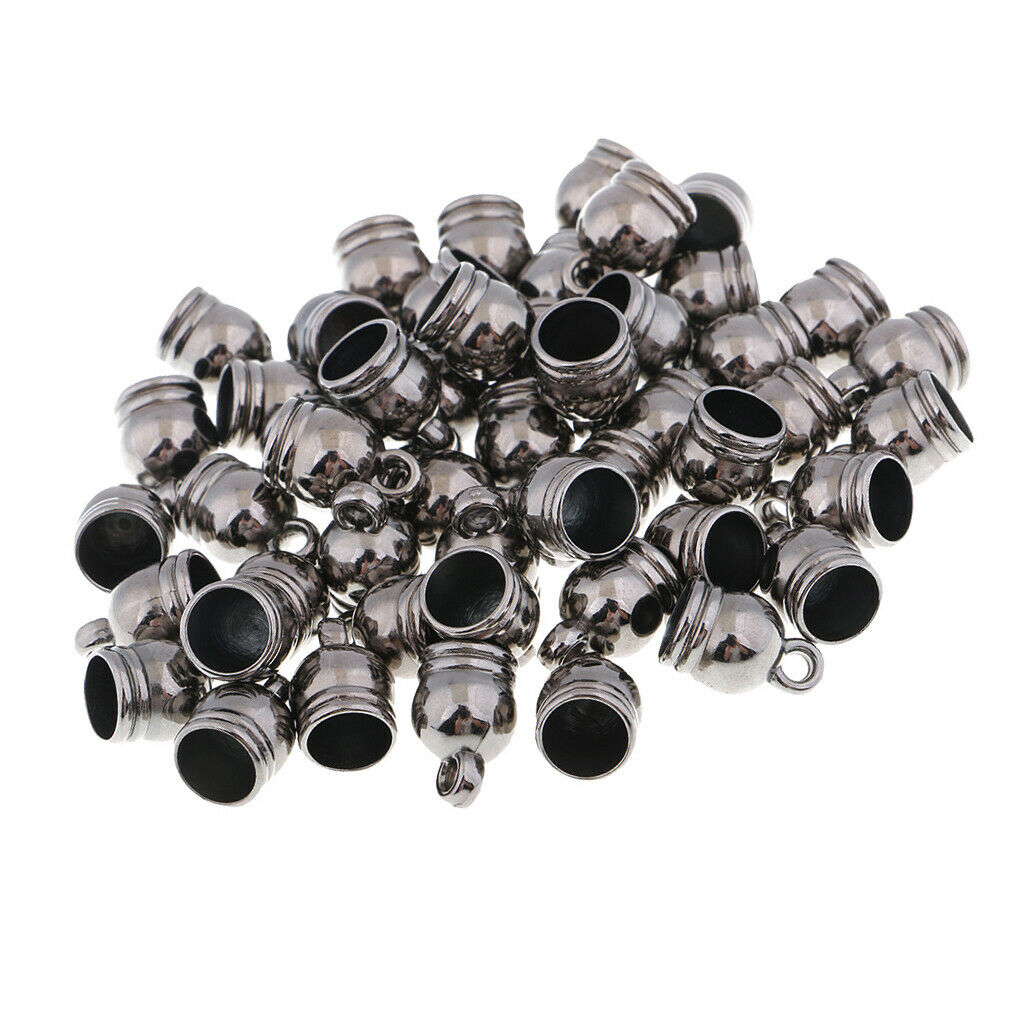 50pcs DIY Jewelry Bead Caps Cord End Caps Tassel Crimp Connector Grey 8mm