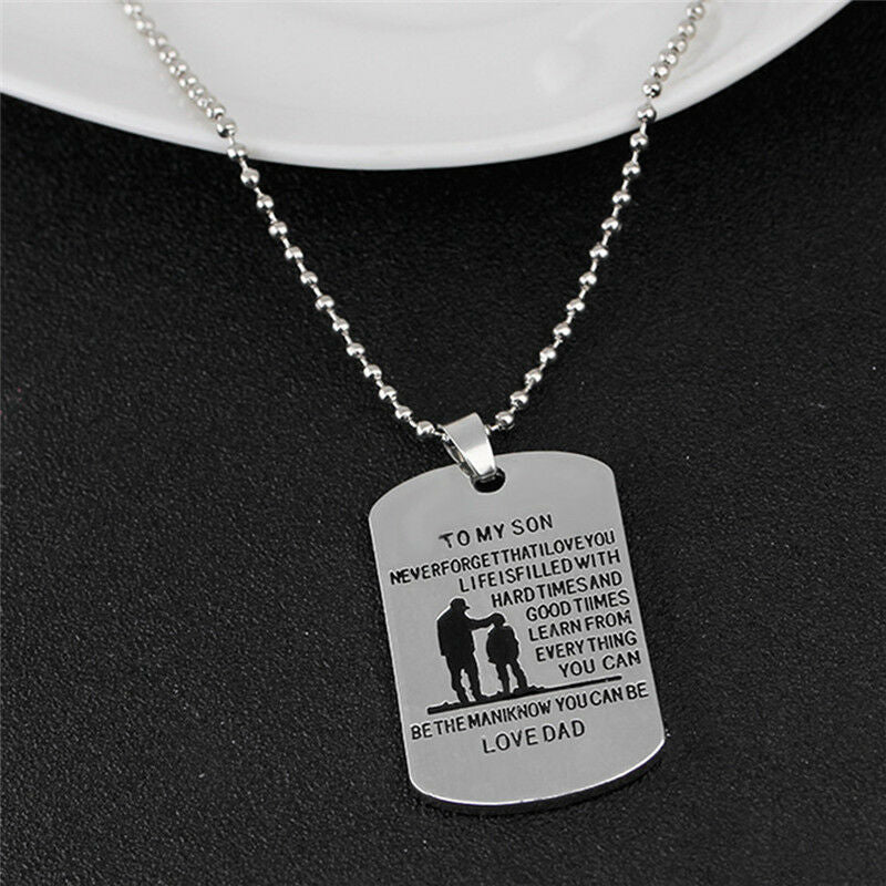 Father Son Dog Tag Link Chain Pendant Necklace Kids Love Gift Military Pe.l8