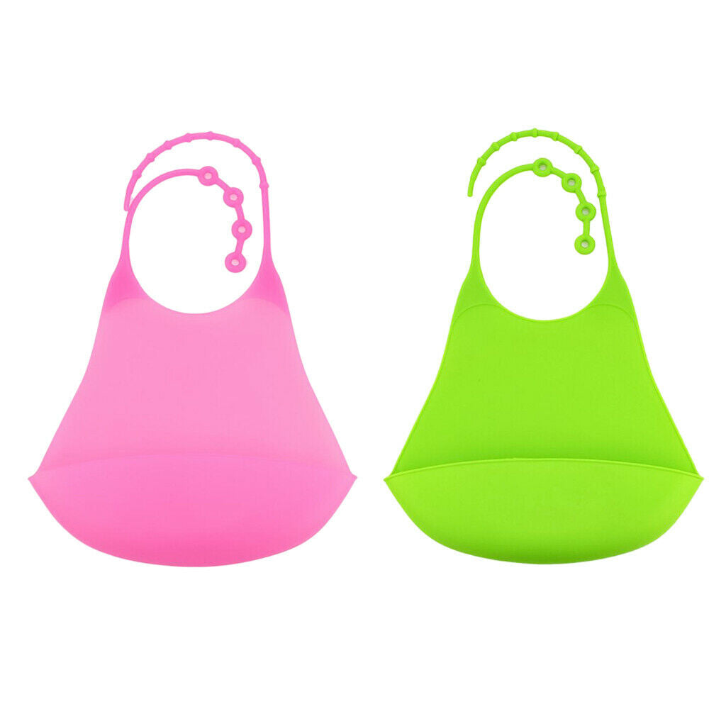 2x Kids Adults Silicone Bib Reusable Clothing Protector w/Crumb Catcher