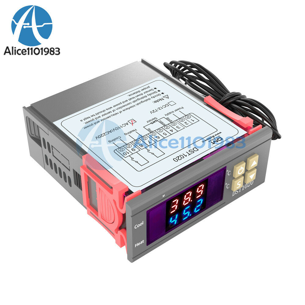 Digital DST1020 AC 110-230V Dual Display Thermostat Temperature Control DS18B20