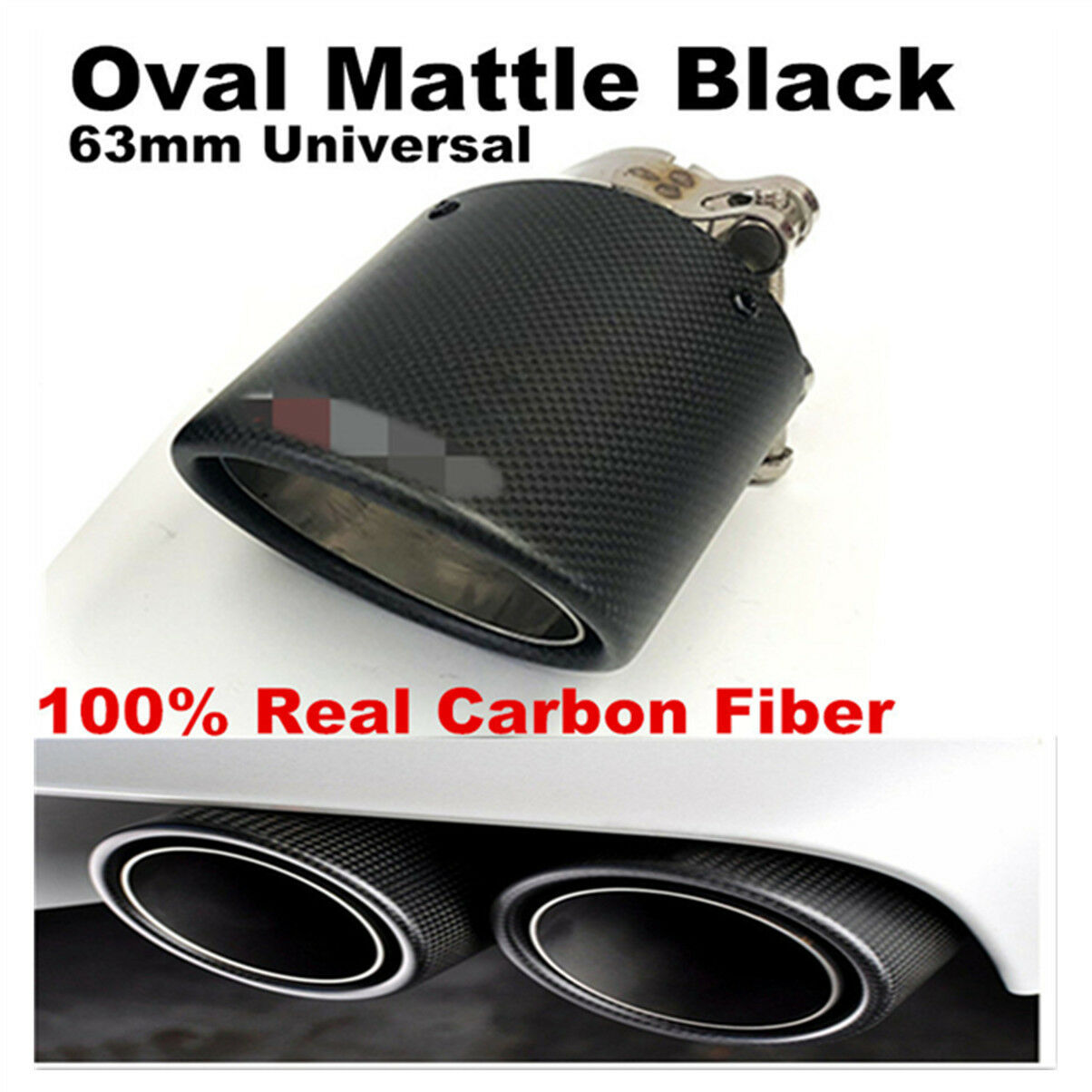 Black 100% Real Carbon Fiber oval Car Exhaust Pipe Muffler End Tips 63mm-89mm