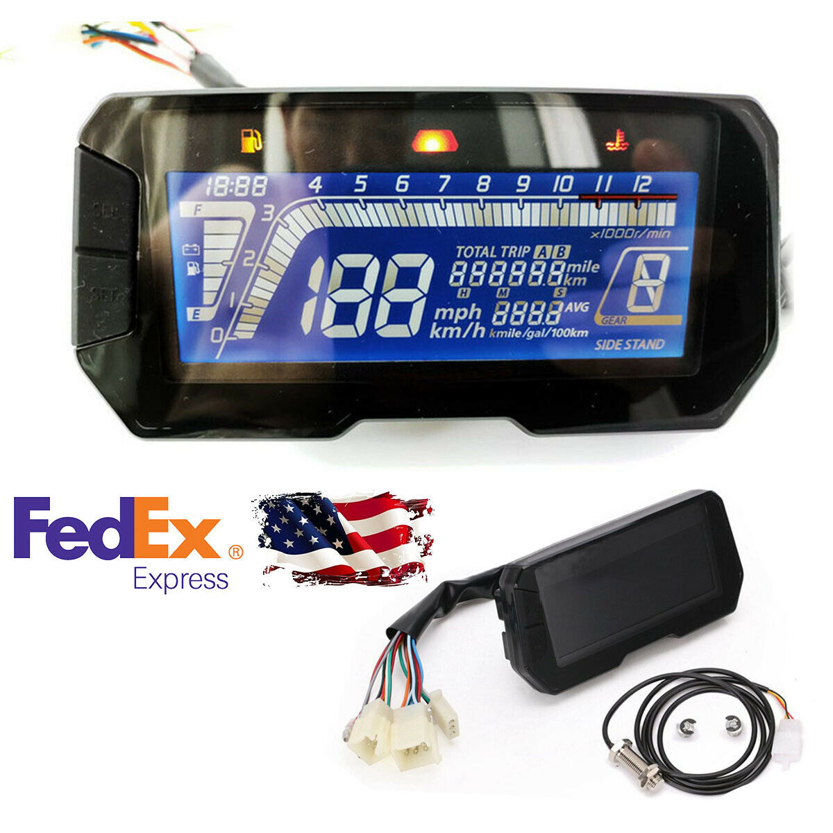 Motorcycle Speedometer Odometer Gauge 12000RPM Backlight 2 4 Cylinders Meter