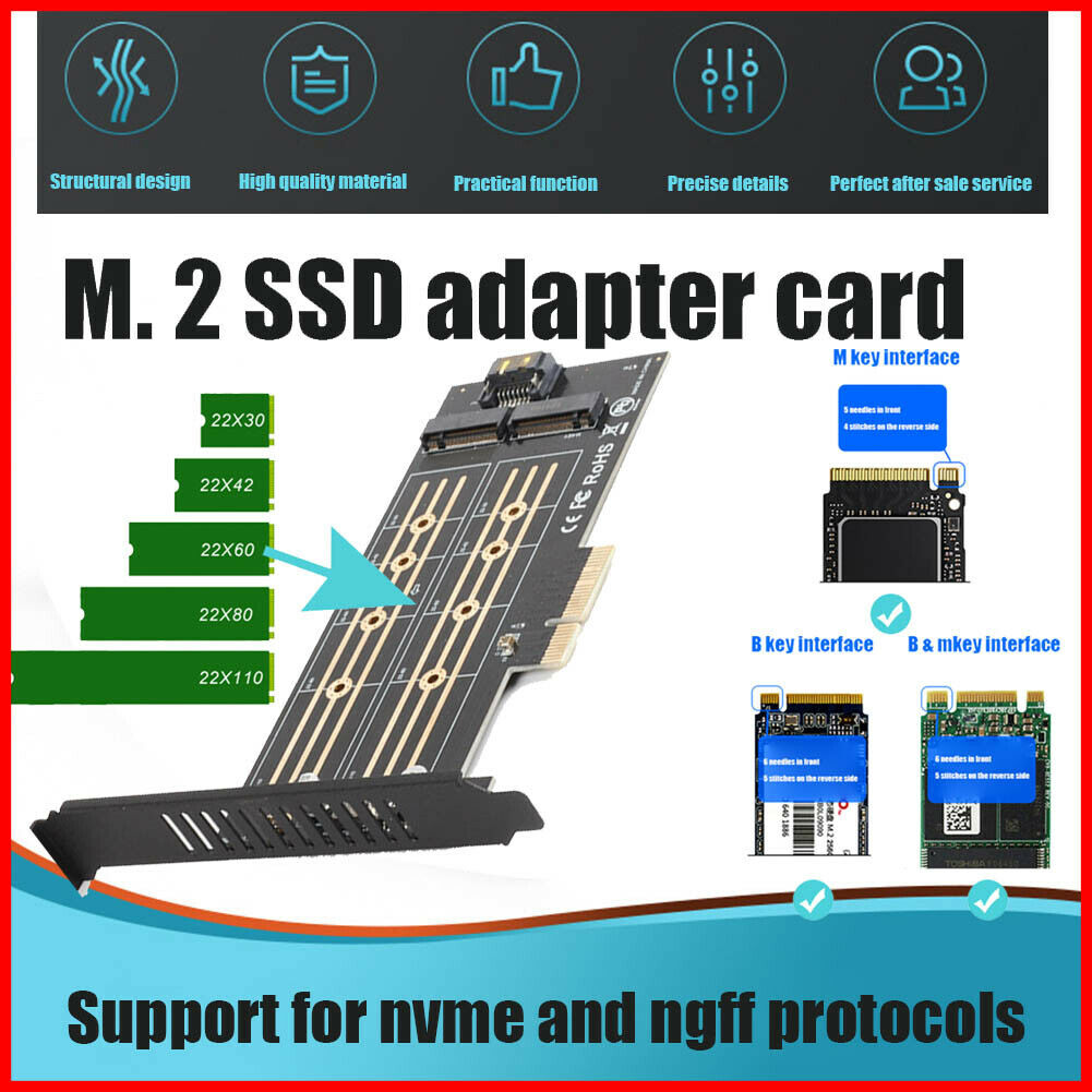 Dual M.2 PCIe Adapter PCI-E Express 3.0 X4 to M.2 M+B Key Host Expansion Card