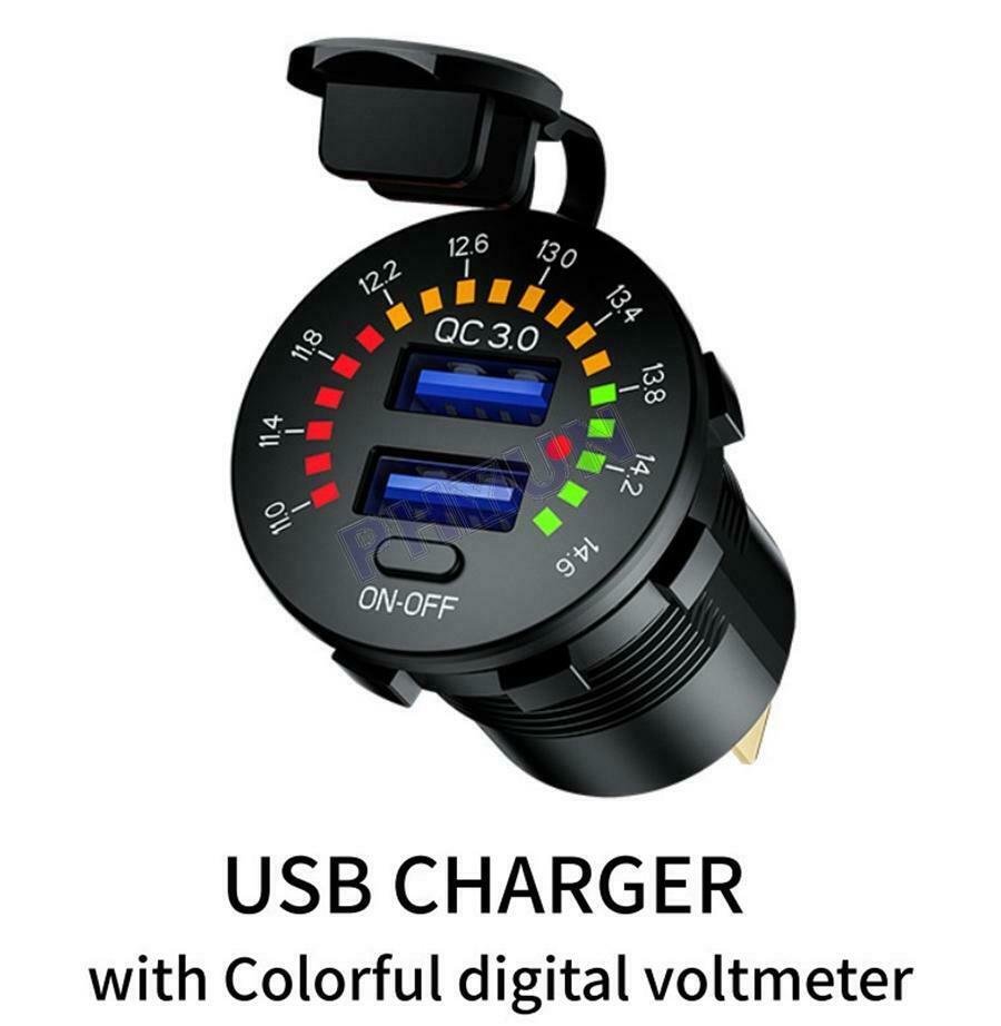 12-24V Car USB Socket Dual USB Charger LED Voltage Meter On Off Switch Universal