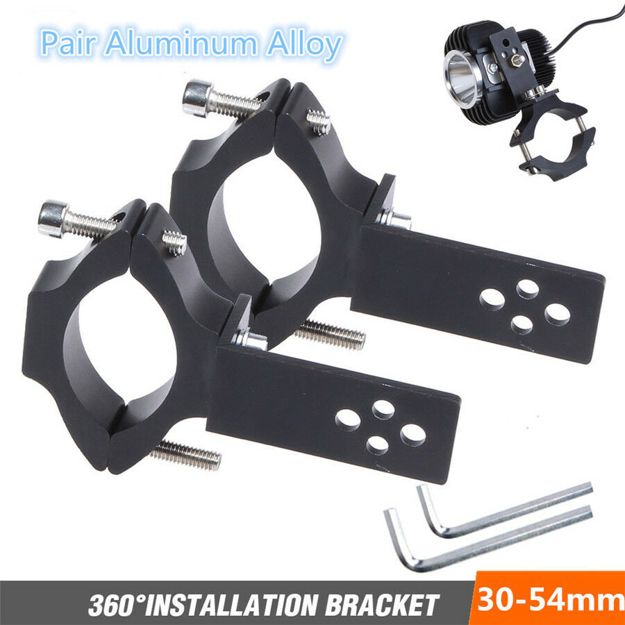 2 Sets Black Aluminum Alloy Motorcycle 30-54mm Tube Fork Spotlight Holder Clamp