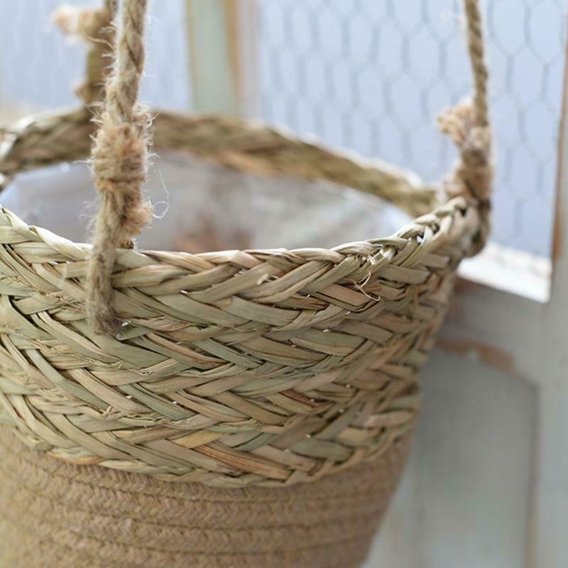 Hand-woven Plant Basket Hanging Planter Indoor Outdoor Flower Pot Storage Holder