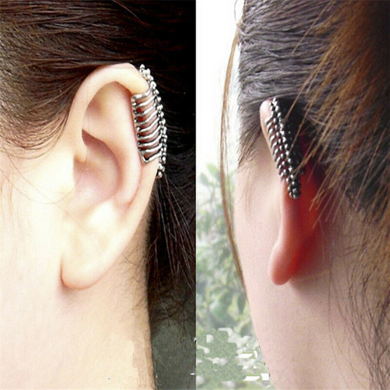 Punk Rock Ear Cuff Earrings Leaf Chain Tassel Clip Wrap Stud Earring jewelr Rf