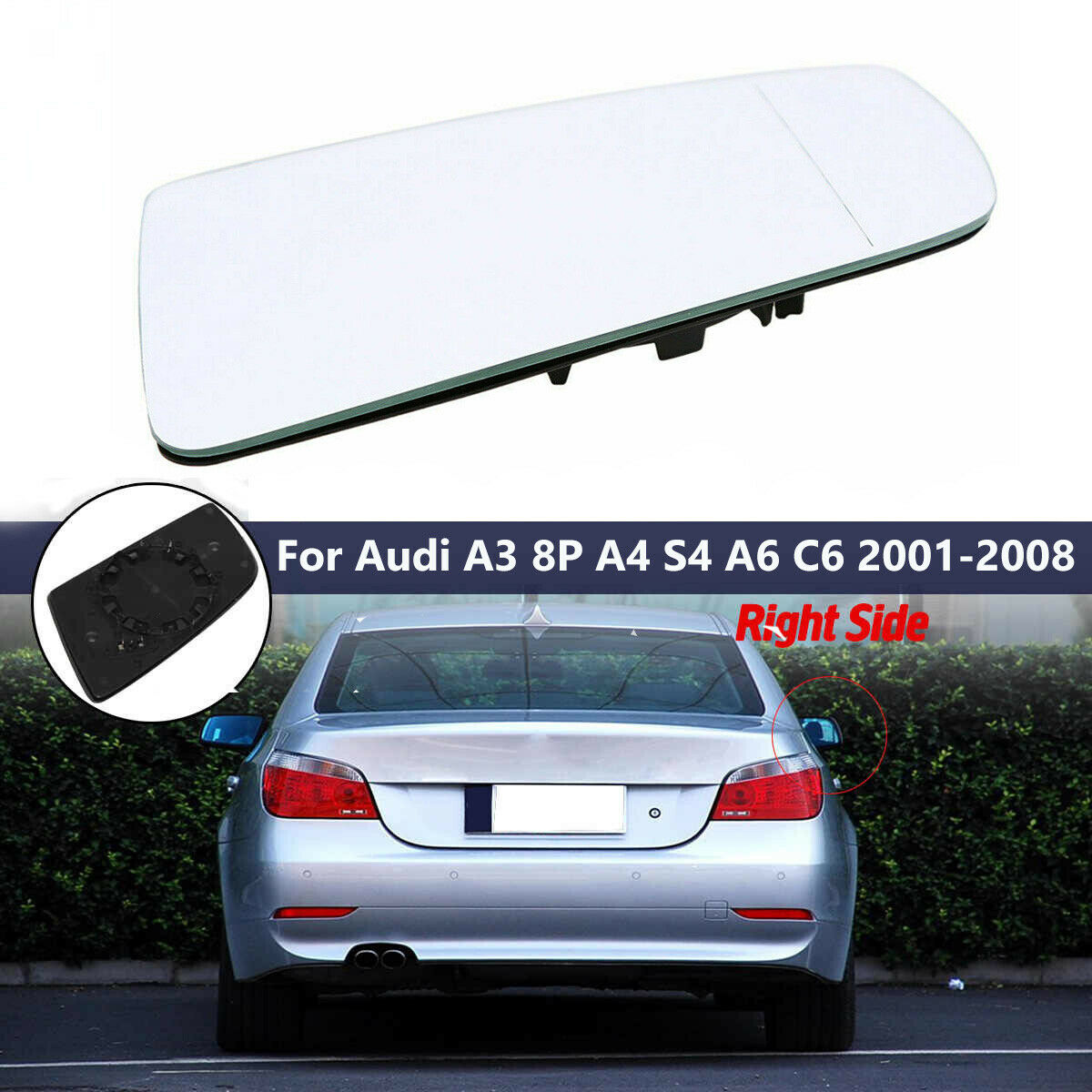 Fit Audi A4 S4 2001-2008 A3 8P 2004-2008 2007 Passenger Side Mirror Glass Heated