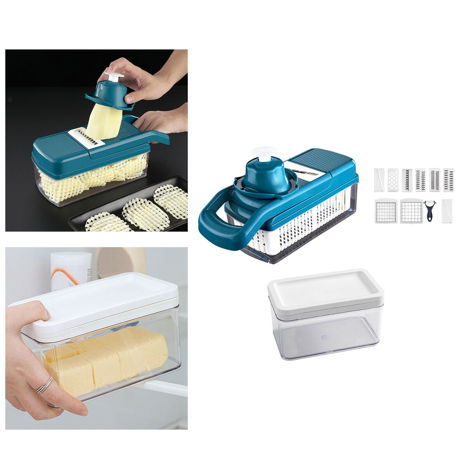 Multipurpose Vegetable Cutter Food Storage Container w/ Butter Dish with Lid