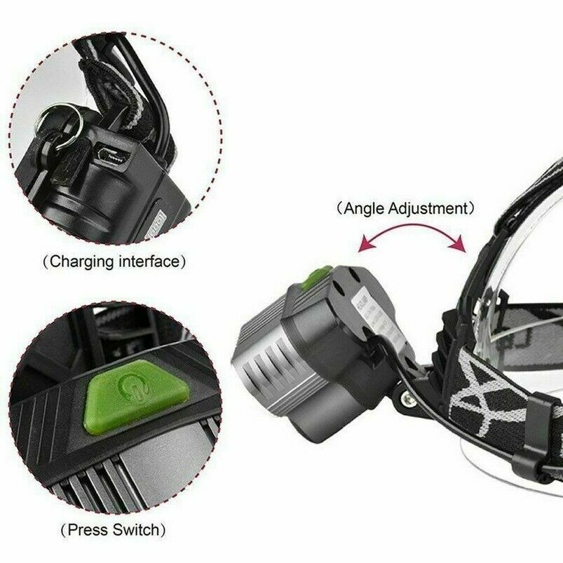 1PC Headlamp Rechargeable T6 LED Headlight Flashlights Head Torch Fish Outdoor