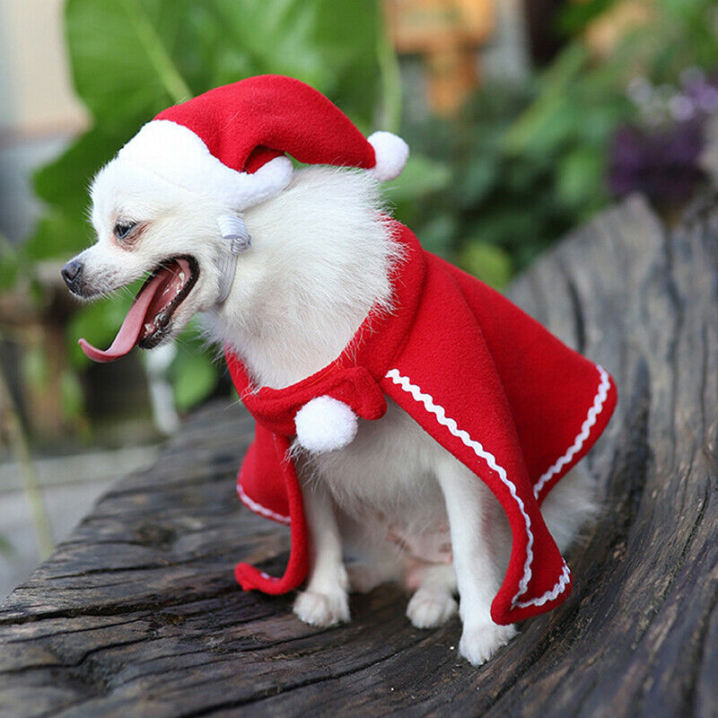 Christmas Dog Cloak Hat Set Pet Dog Coat Cape Dog Clothes Puppy Appar.l8