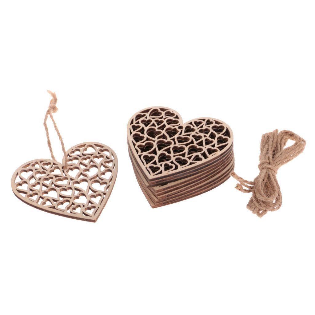 10Pcs Retro Wood Hanging Hearts Hollow Hearts Chic Shabby Wedding Home Decor