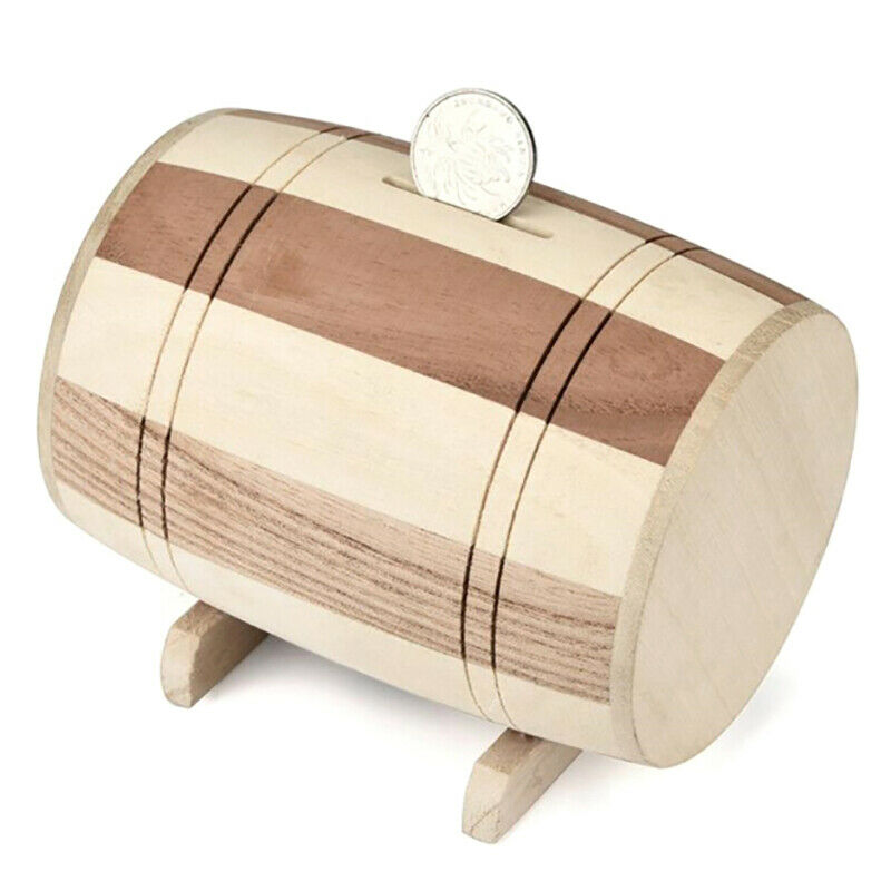 1pc Wooden Money Box Piggy Bank Money Box Savings Wine Barrel Wood Piggy .l8