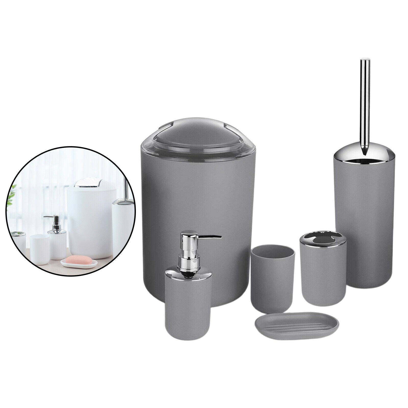 6xBathroom Accessories Set Luxury Bathroom Gift Set Soap Dispenser Gray