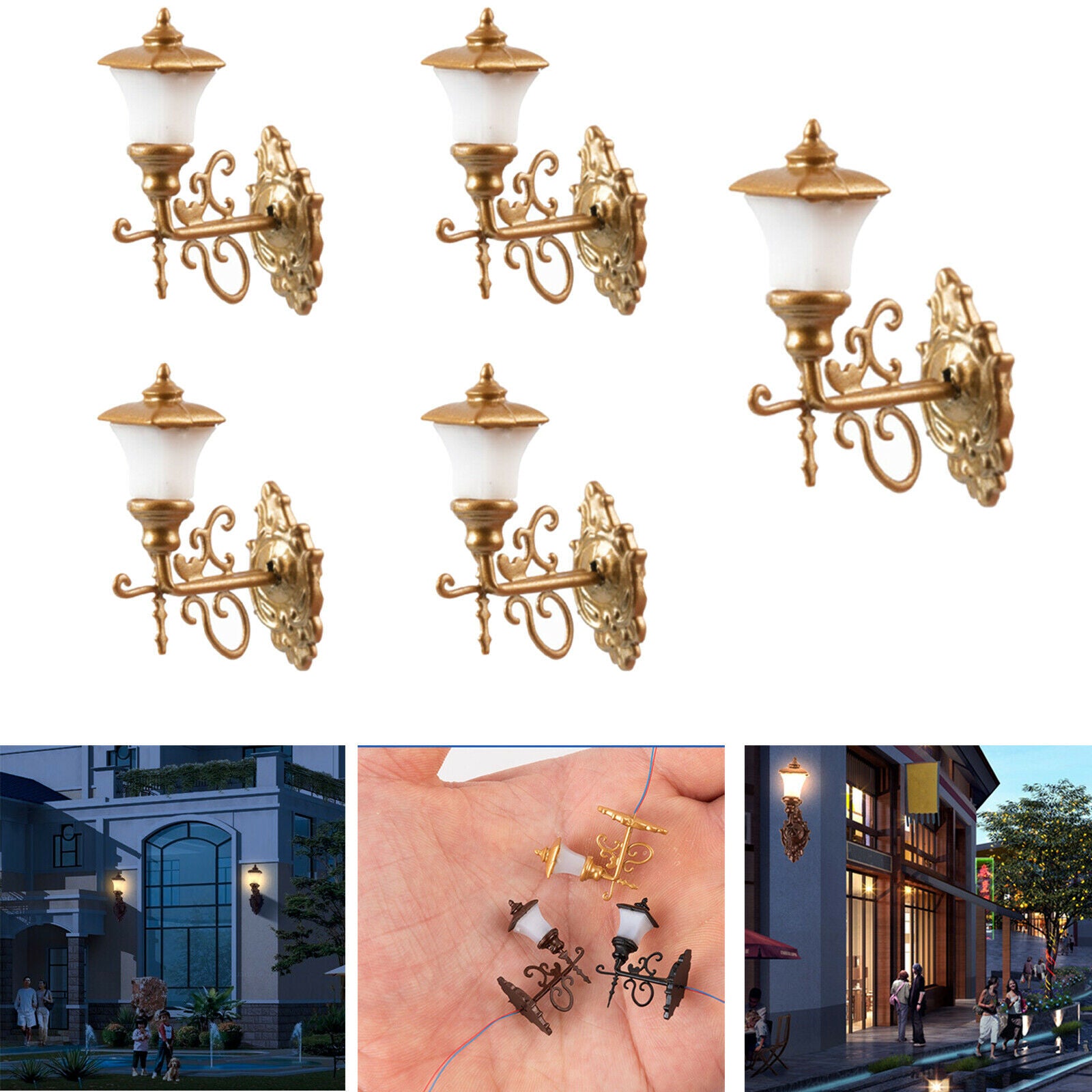 5pcs 1:87 HO Scale Wall Lights Garden Micro Building Architecture Golden