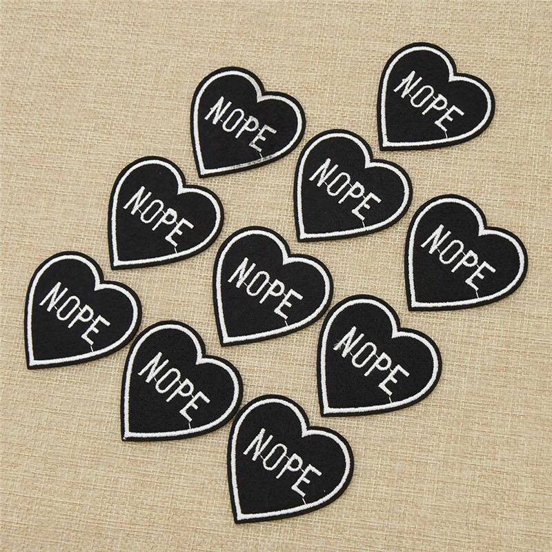 10 Pcs NOPE Heart Pattern Patches Embroidery Applique Badges Craft Sewing Supply