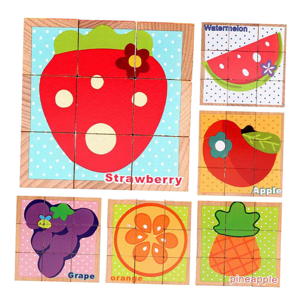 Wooden Fruits Blocks Puzzles for Kids Baby Toddlers Blocks Learning Educational