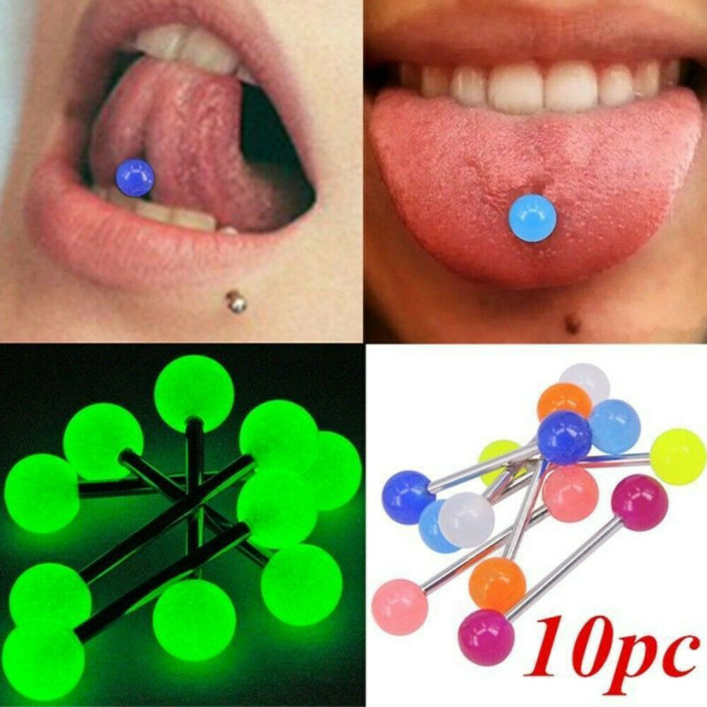 10X/set Glow In The Dark Luminous Barbell Tongue Rings Body Piercing Jewelry
