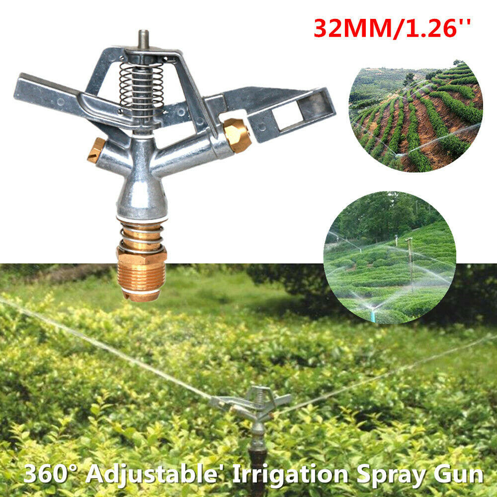1.26'' Watering Irrigation Spray Gun Sprinkler 360Â° Adjustable Impact Area Alloy