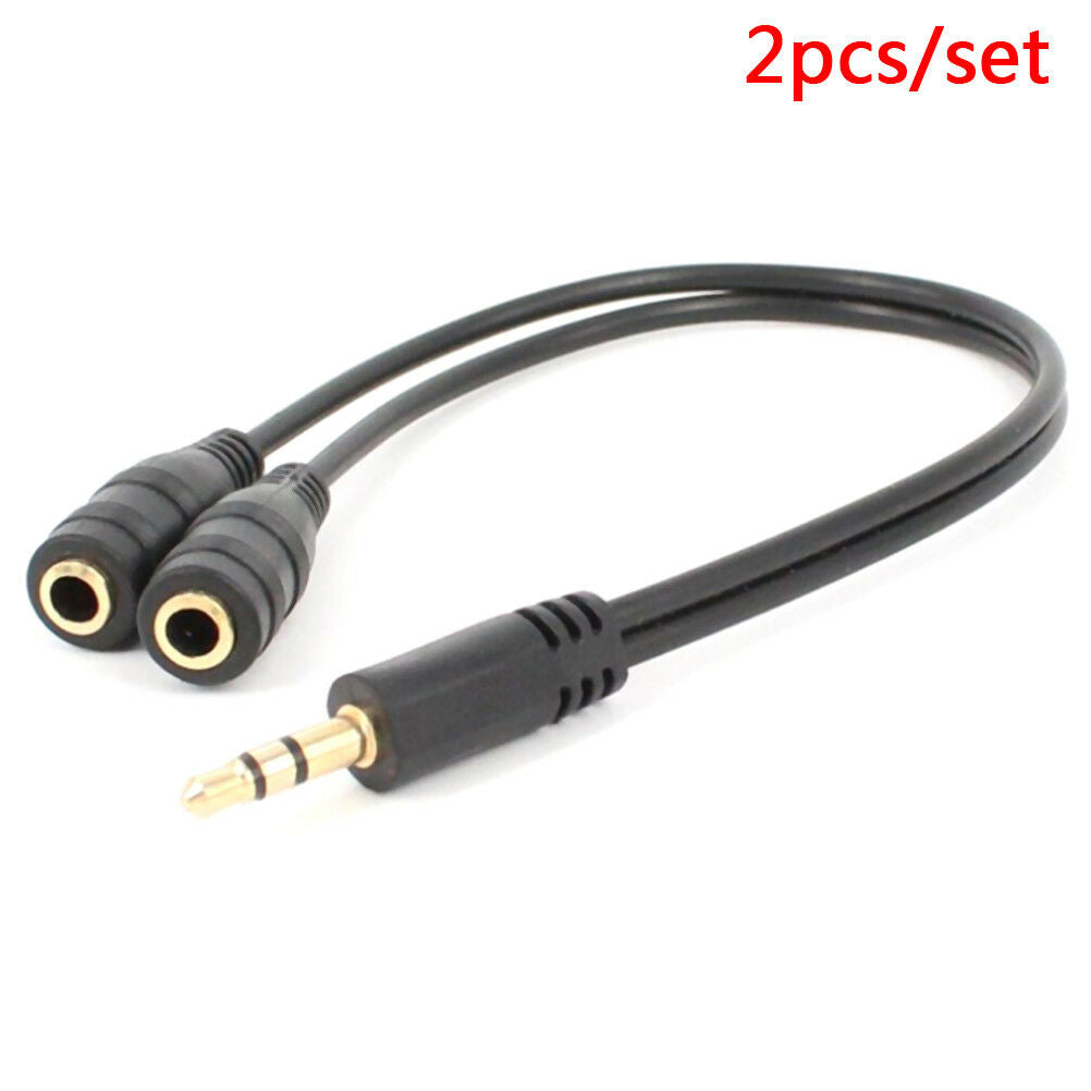 2Pcs 3.5Mm Audio Splitter Y Cable Headphone Adapter 1 Male Jack To 2 Dual Fe SJ