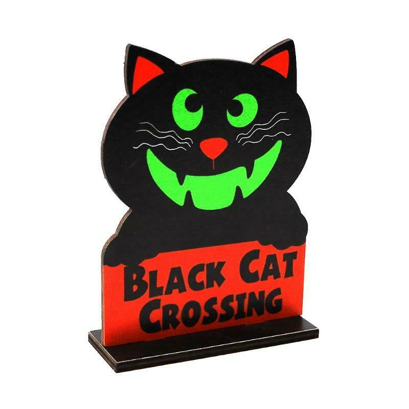 Balck Cat Crossing Halloween Wooden Desktop Ornaments Creative Decor for Home