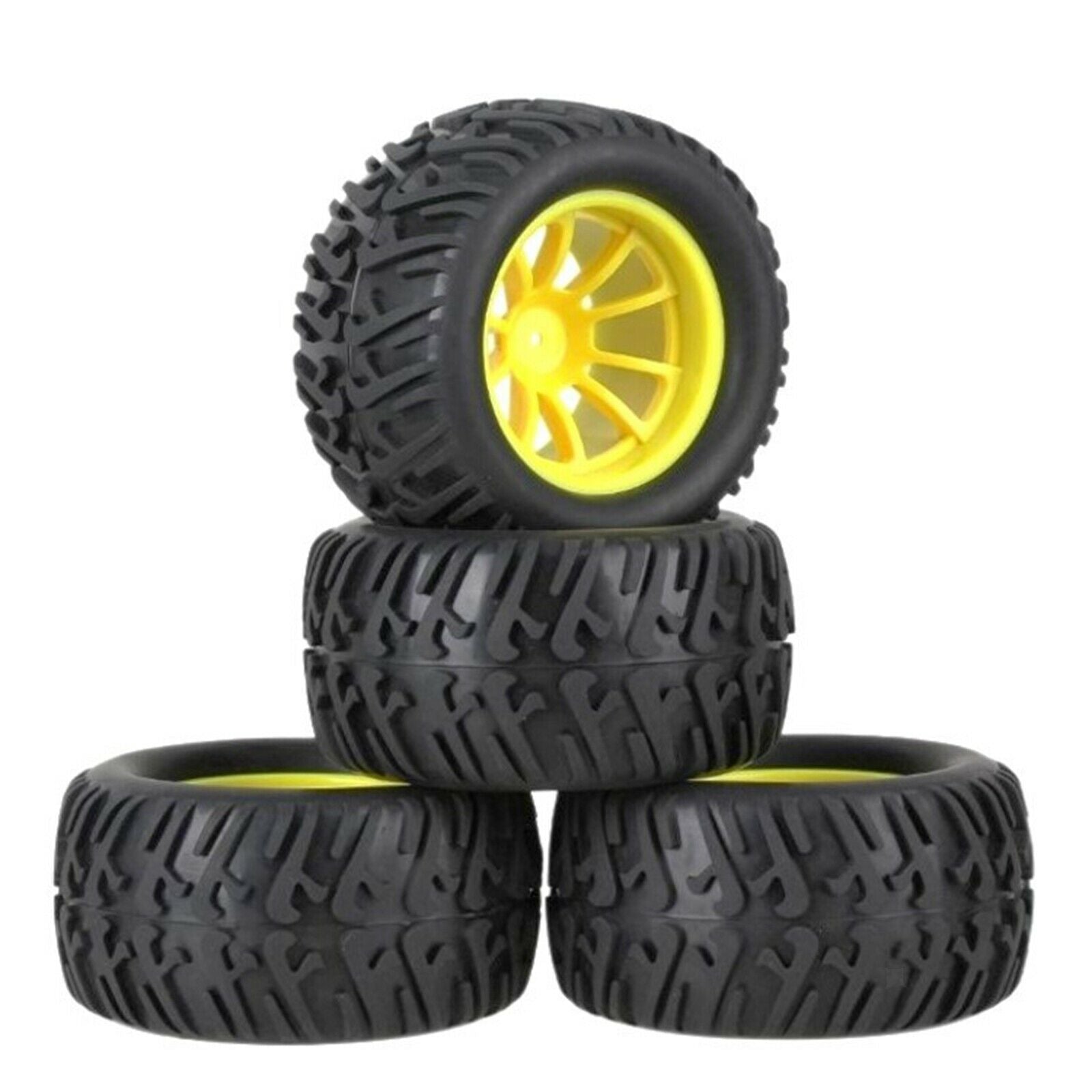 4pcs Wheel Rims & Tires with Inflator for SCX10 D90 1:10 Car Vehicles Yellow