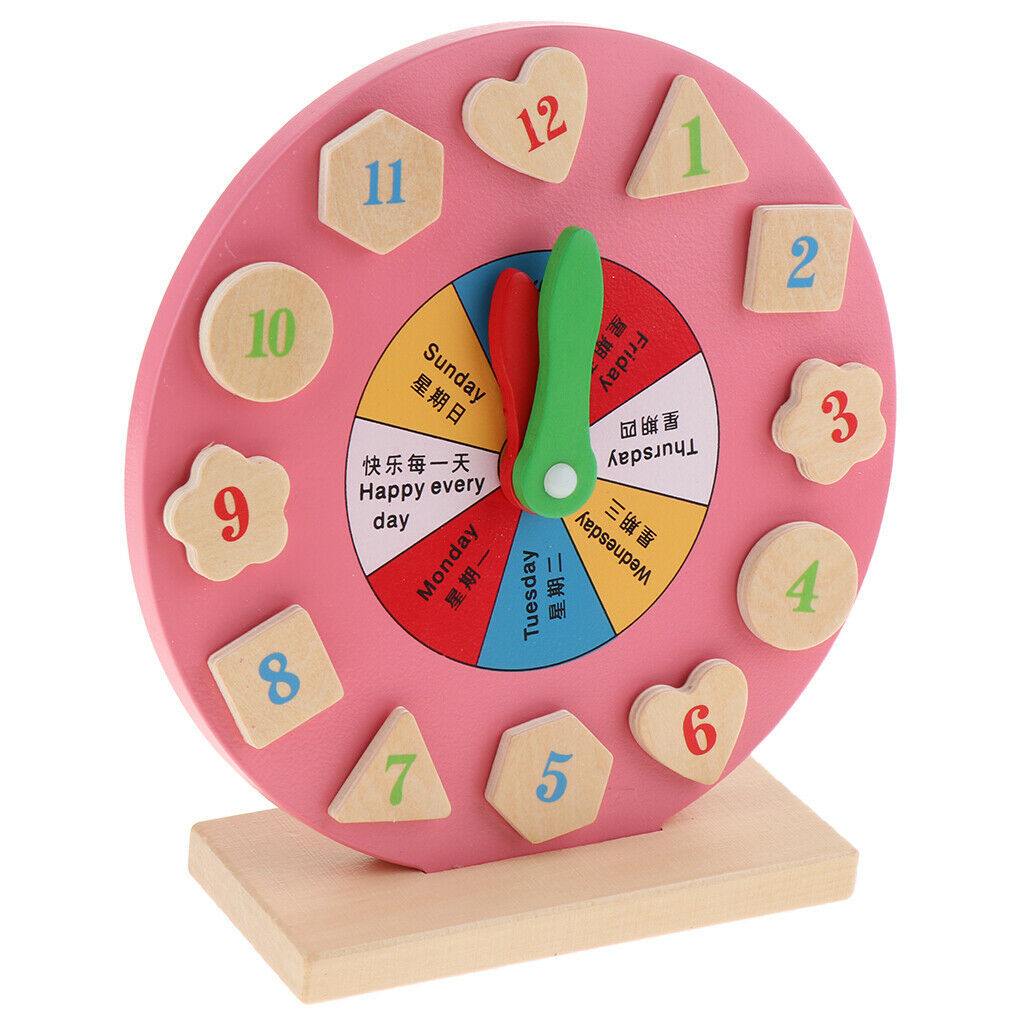 Wooden Clock Number Teaching Time Learning Baby Toddler Educational Toys