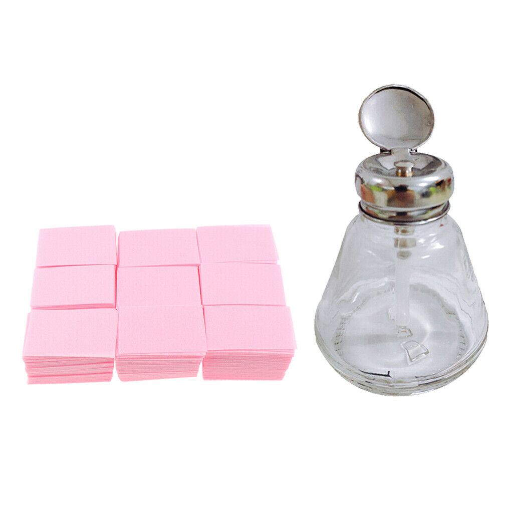 Empty Nail Polish Remover Pump Dispenser Push Down Bottle+700x Nail Gel Wipe